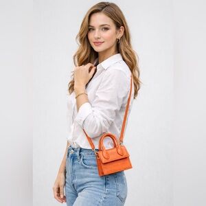 Chic Orange Mini Bag with Structured Crocodile Design Australia by Strandbags